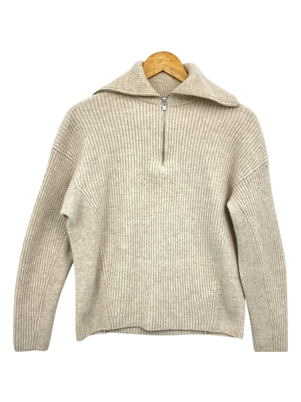 Vince Sweater Womens Small Beige Wool Cashmere Collared 1/4 Zip Rib Knit Top